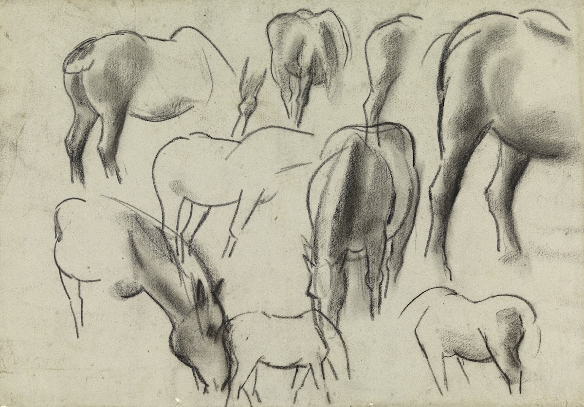 Schetsblad met diverse studies van paarden 20th century