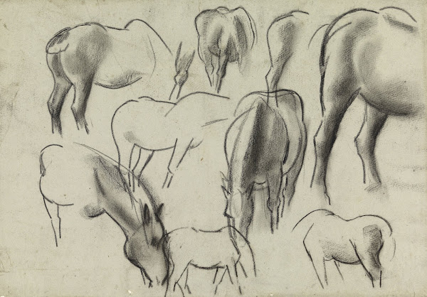 Schetsblad met diverse studies van paarden 20th century