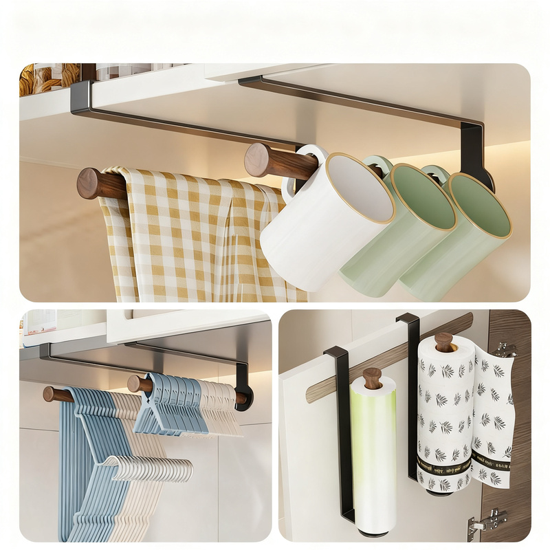 Paper towel holder with aluminum and walnut wood