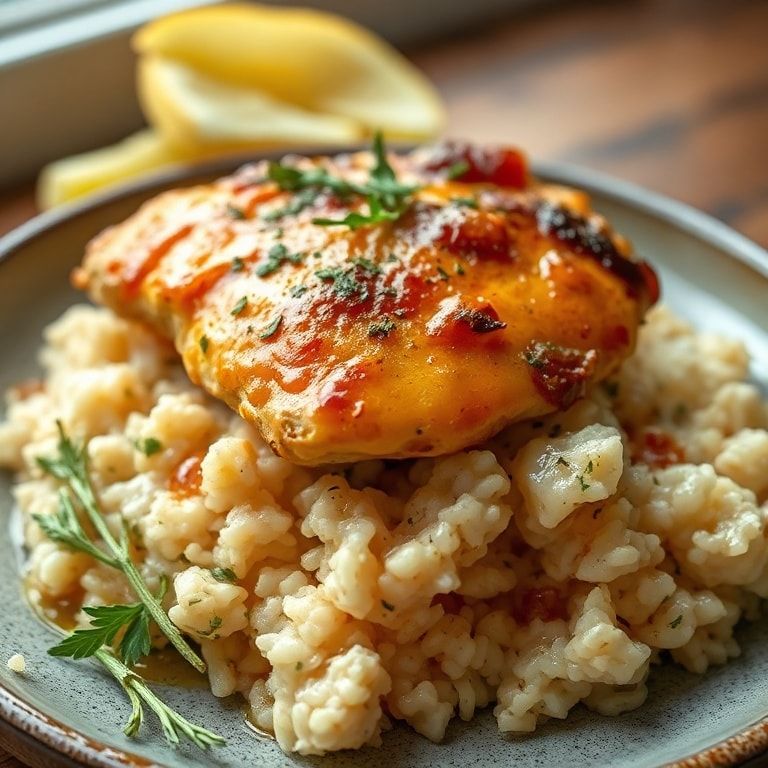Easy French Onion Chicken Rice Bake for Comfort Dinner: Quick & Cheesy Chicken & Rice Bake finished