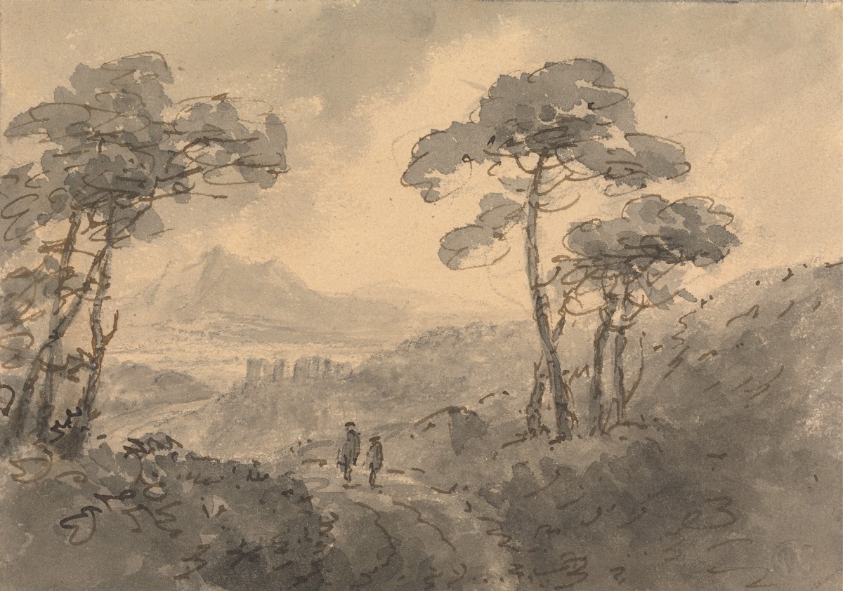 Mountain Landscape with Two Figures on a Winding Road