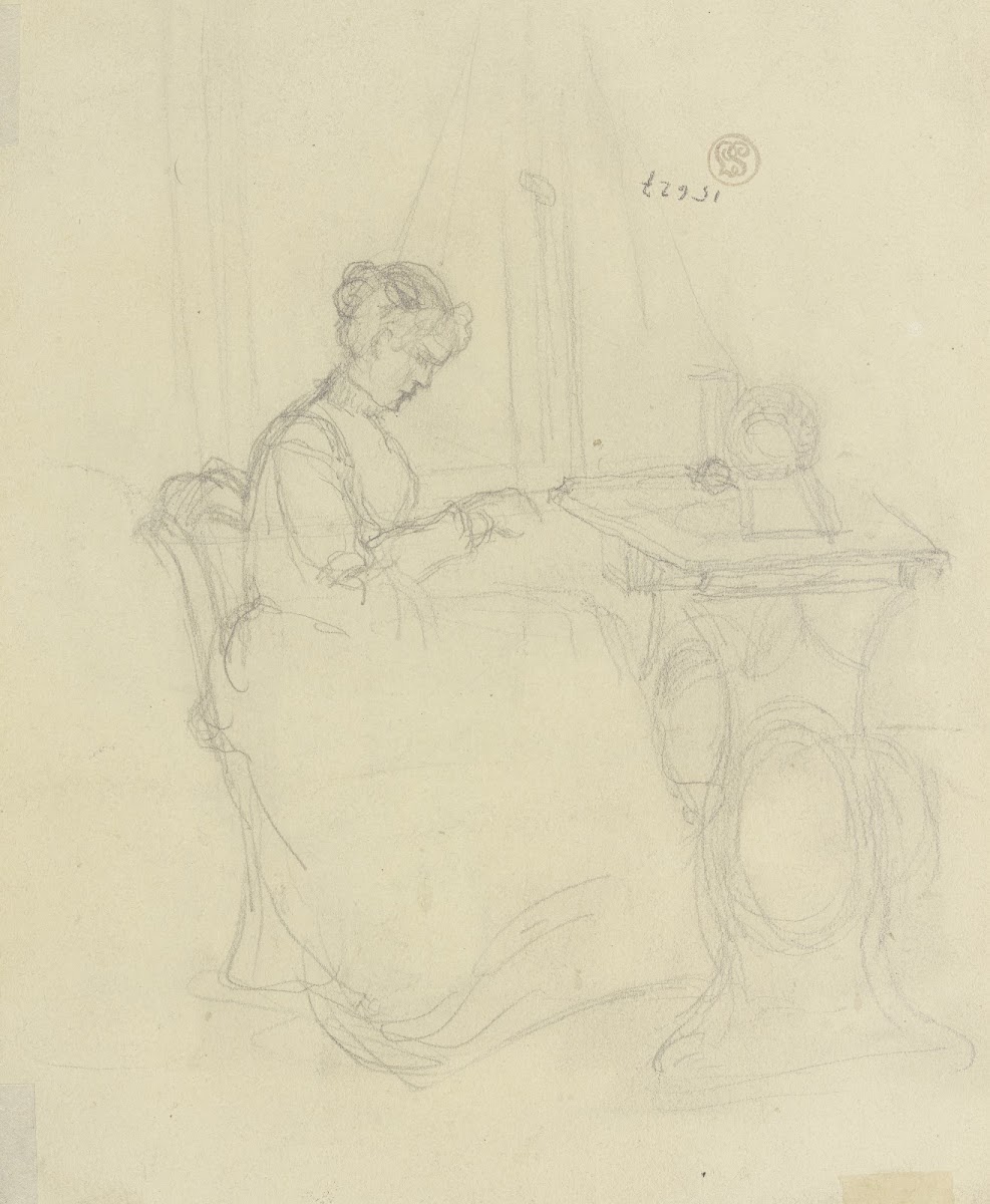 Women in front of a sewing machine ca 1900