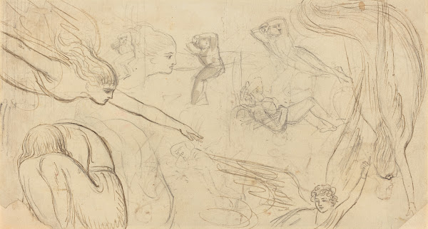 Sheet of Studies with Angels and Cowering Figures Illustration for Macklins Bibl