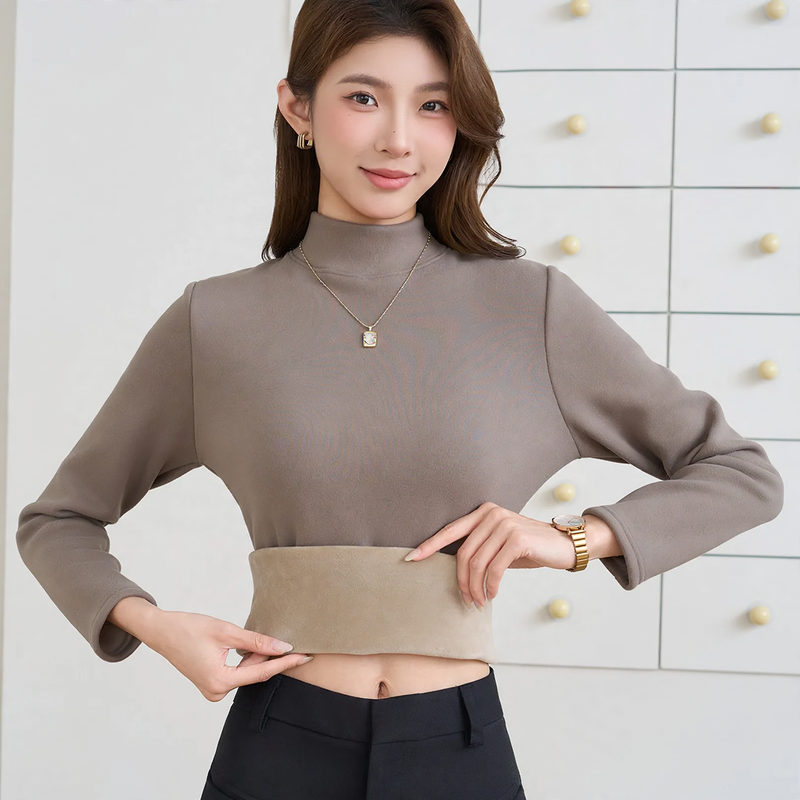 Gefüttertes Damen-Langarmshirt mit Stehkragen