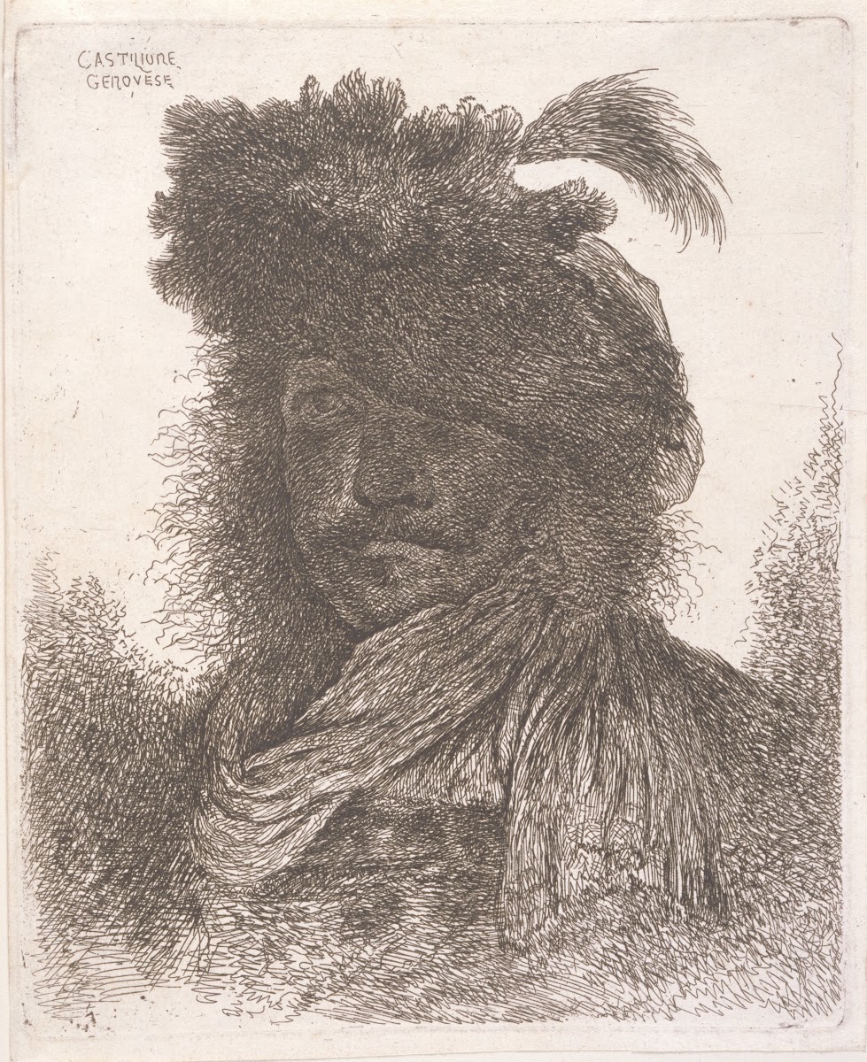 Man Wearing a Plumed Fur Cap and Scarf 164049