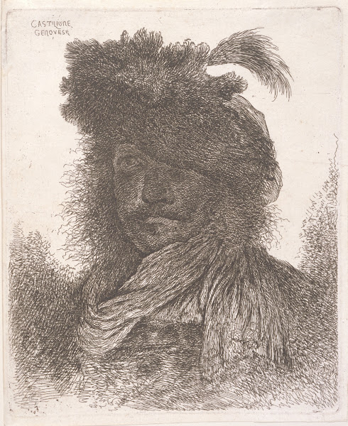 Man Wearing a Plumed Fur Cap and Scarf 164049