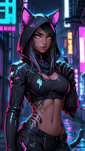 Cyberpunk Nekomimi Girl Neon City Alley