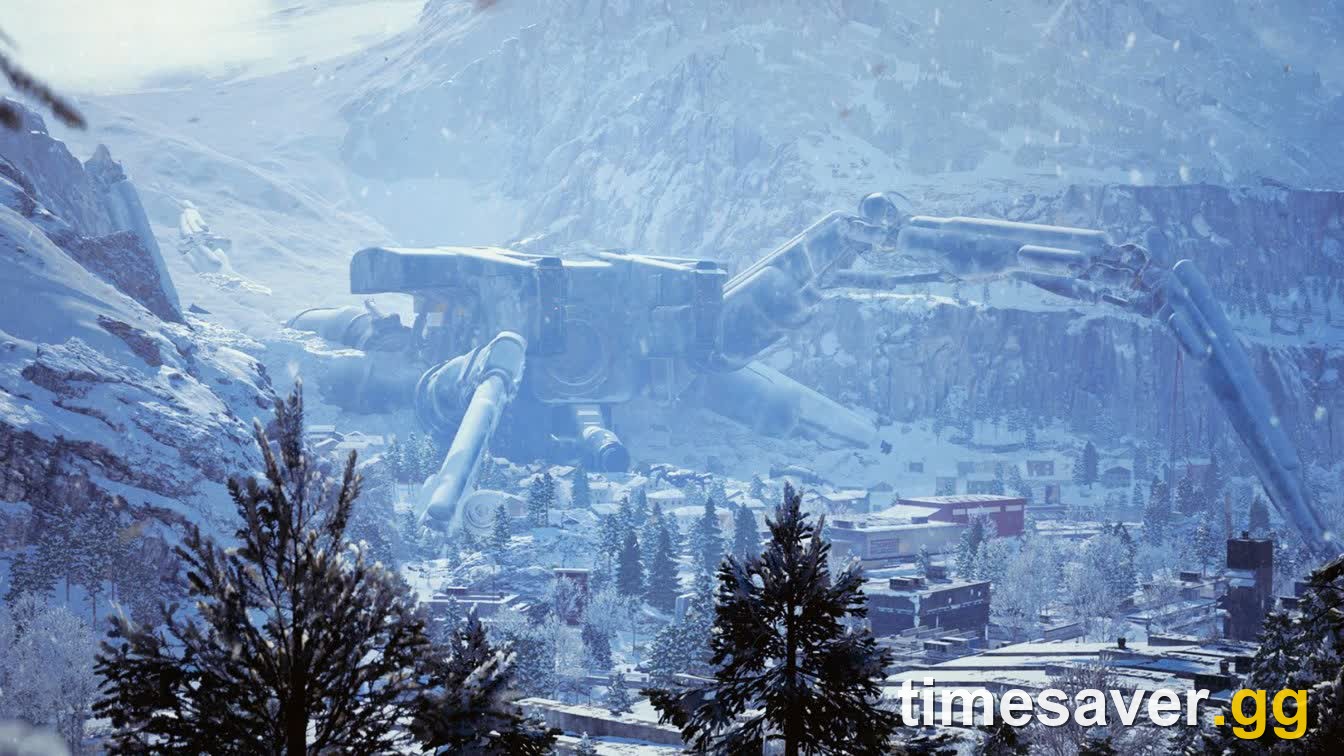 ARC Raiders Frozen Trail snowy mountain environment with the collapsed structure