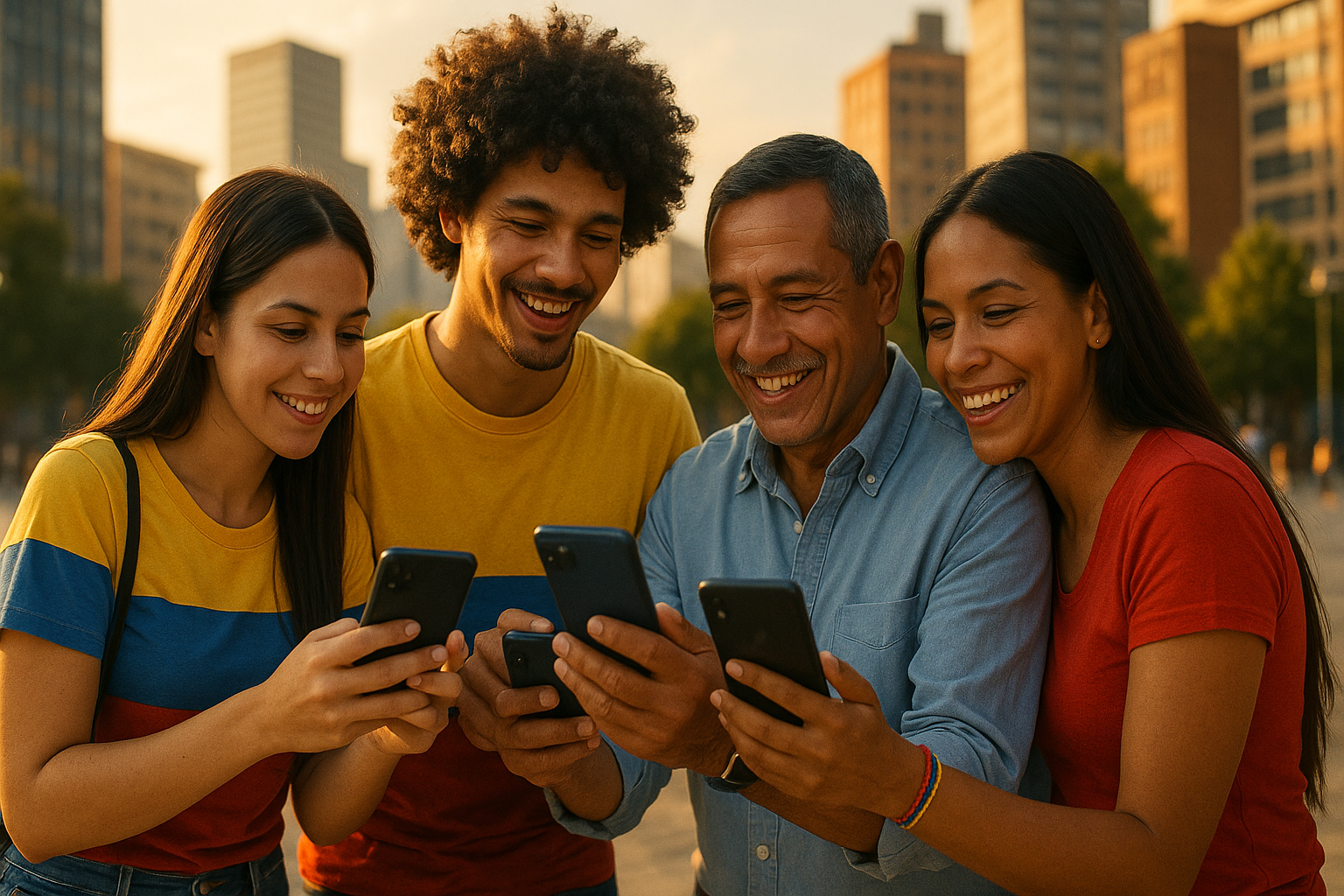 Venezolanos en el exterior compartiendo información y apoyo en un espacio urbano