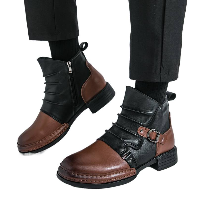 Men's cowboy-style ankle boots, synthetic leather, elegant