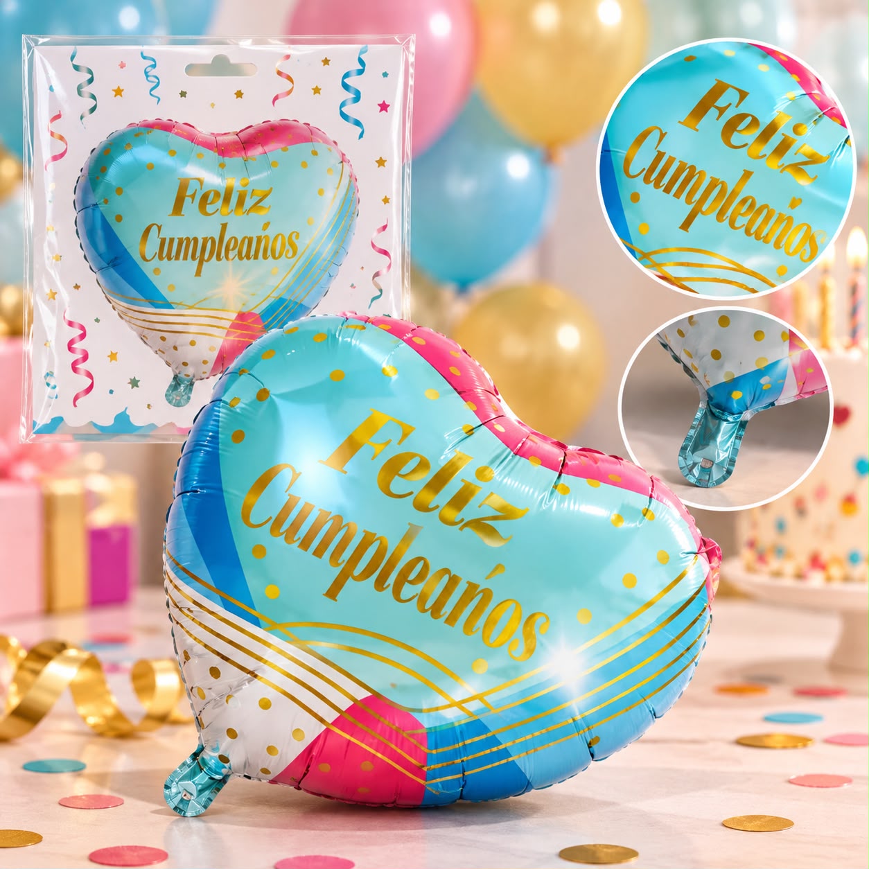 Globo metalizado corazón 'Feliz Cumpleaños'