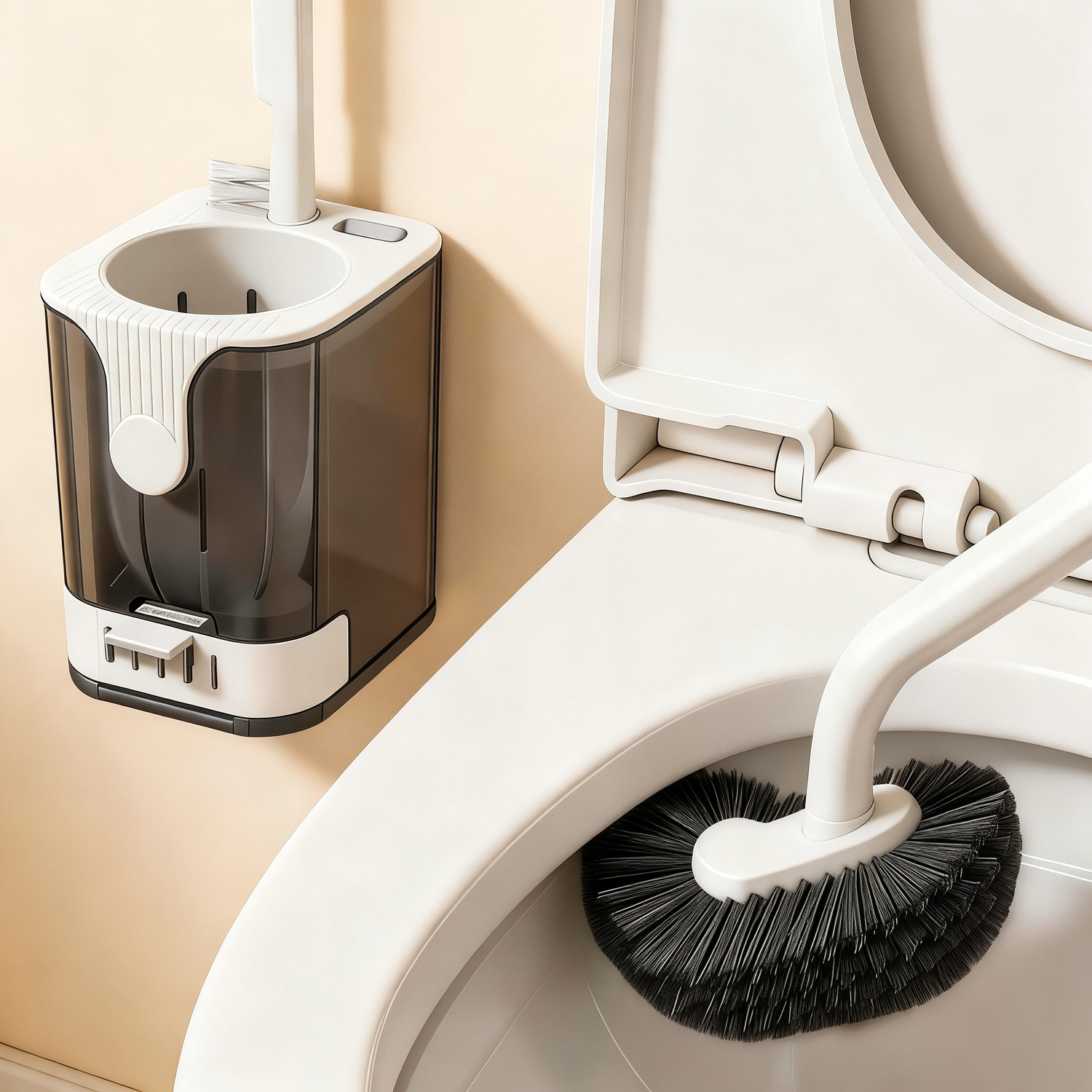 Toilet brush with holder, wall-mounted