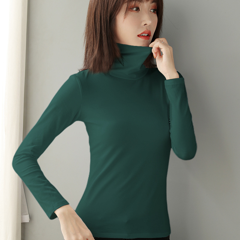 Women's long-sleeve undershirt, cotton, high collar, fitted