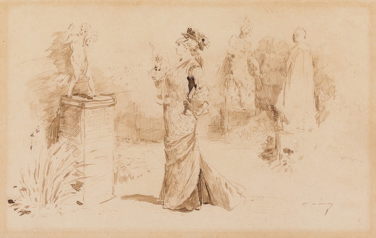 Woman with Garden Statues c 1890