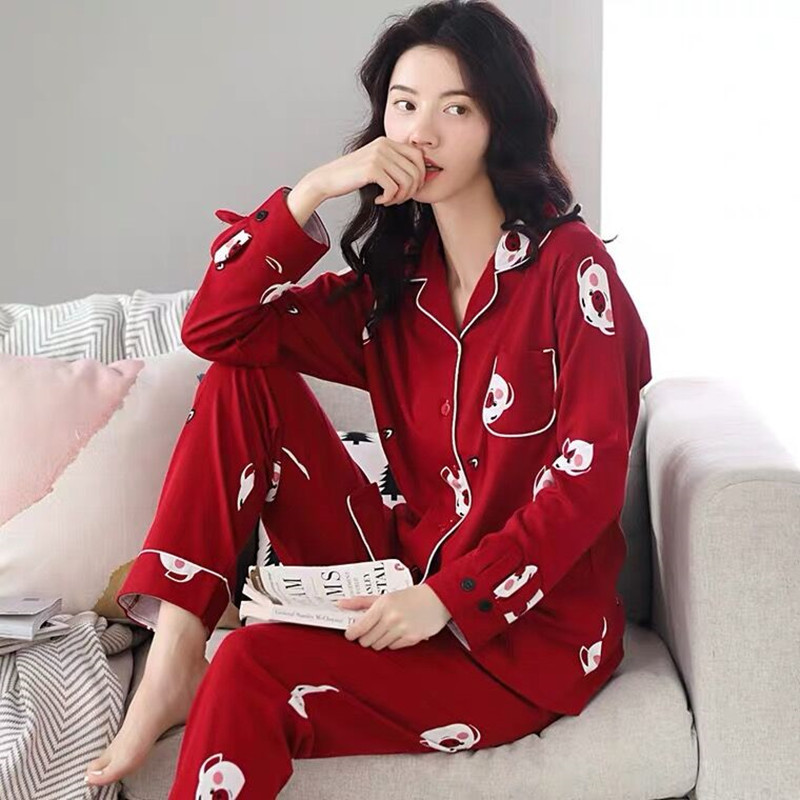 Damen-Pyjama-Set, 100% Baumwolle, langärmelig