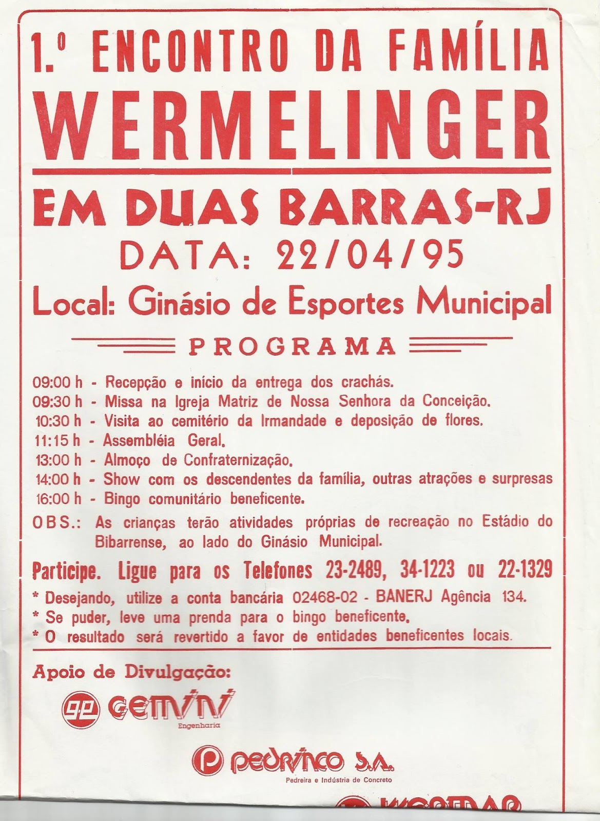 Convite 1º Encontro da Família Wermelinger