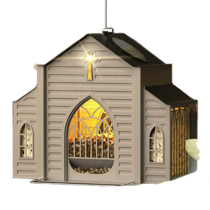 Church-shaped metal birdhouse, solar option