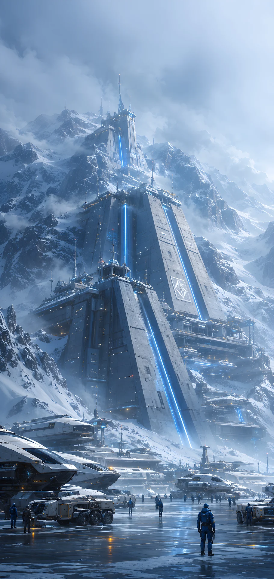 Futuristic Mountain Base and Spaceship Hangar - Free 4K mobile Wallpaper