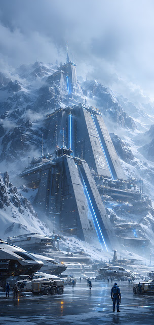 Futuristic Mountain Base and Spaceship Hangar - Free mobile Wallpaper