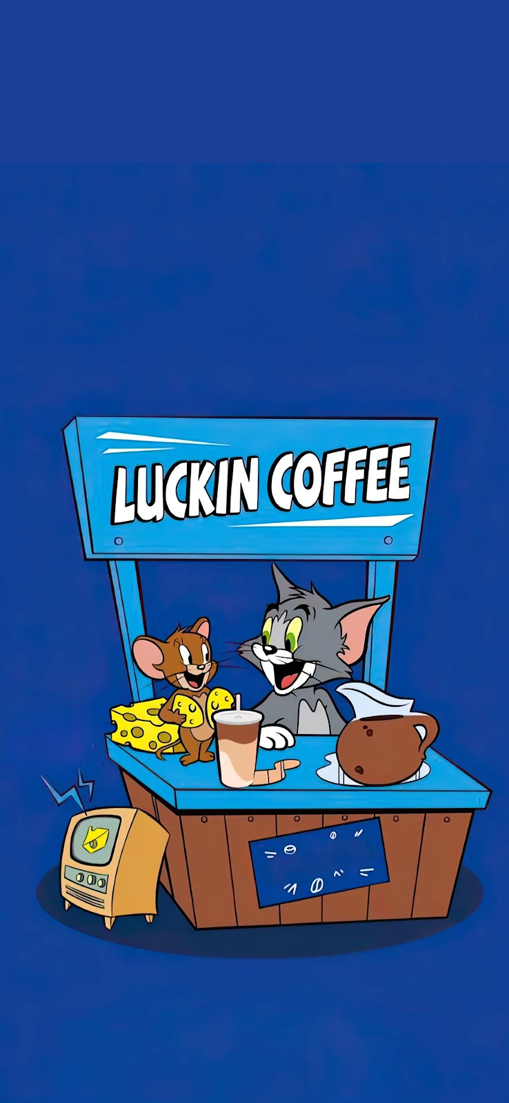 Tom And Jerry Luckin Coffee - Cartoon Illustration 2K iPhone Wallpaper (1572x3408)