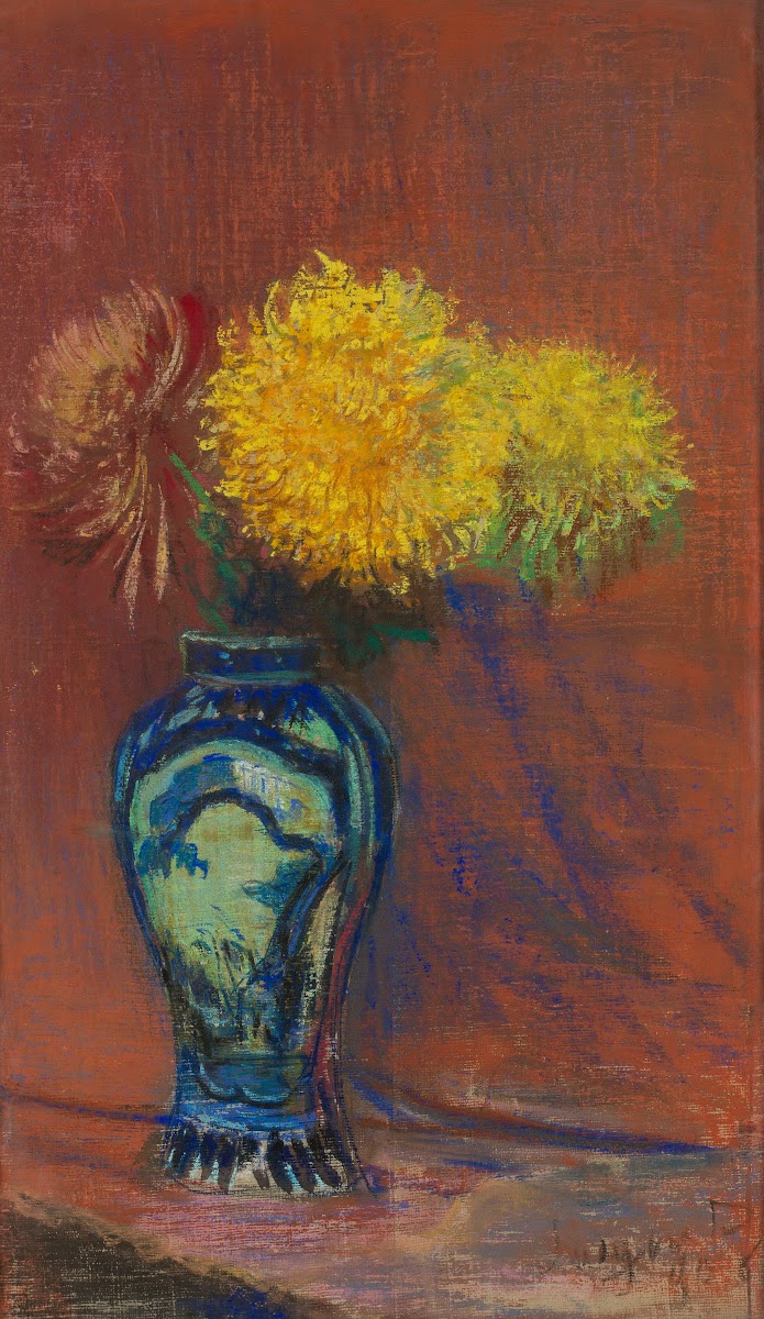 Yellow chrysanthemums in a Chinese vase 1909