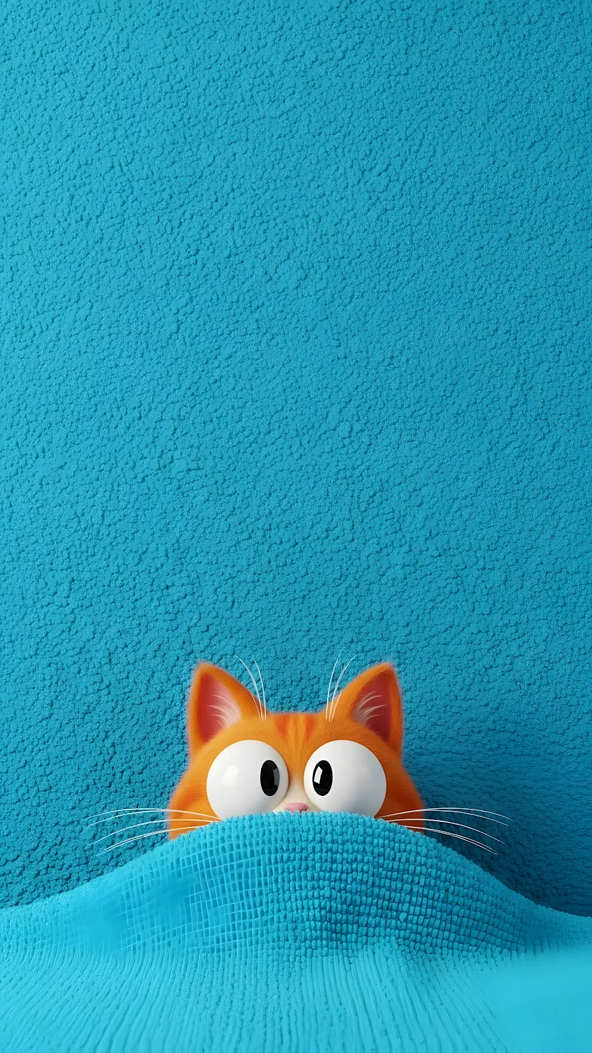 Cute Cartoon Cat Peeking Over Blue Textured Blanket