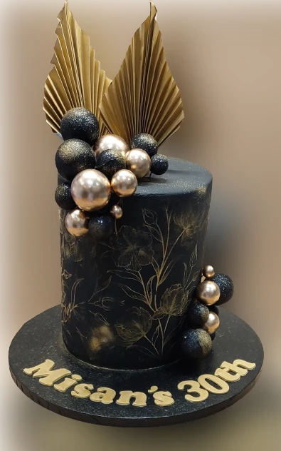 Black And Gold Stencilled Icing Cake CB-NC593