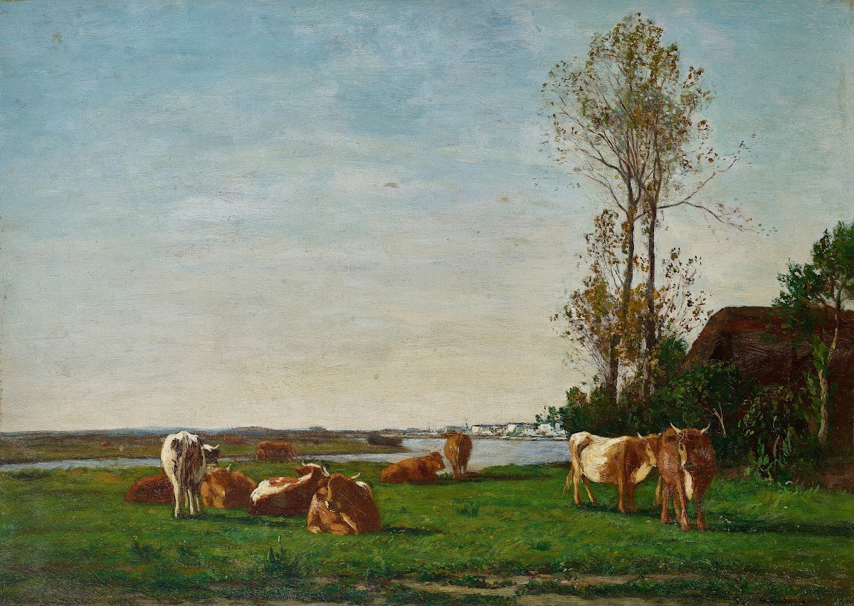 Chaumière et pâturage sur les bords de la Touques circa 1860 1865