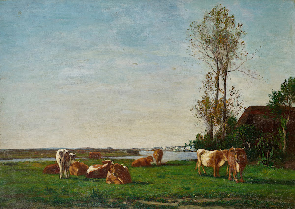 Chaumière et pâturage sur les bords de la Touques circa 1860 1865