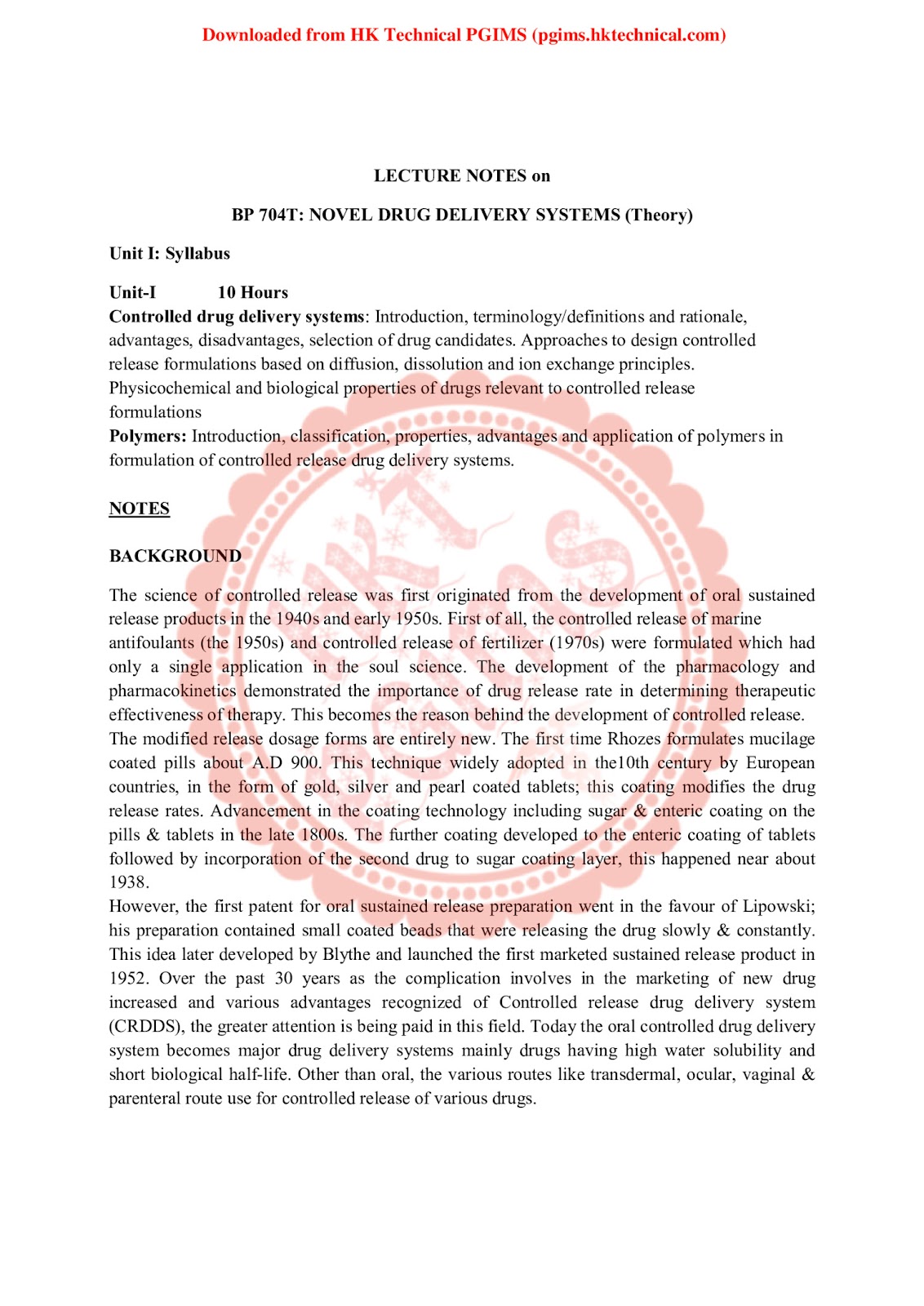 Unit 1 Controlled release drug delivery system total unit 7th Semester B.Pharmacy ,BP704T Novel Drug Delivery System,BPharmacy,Handwritten Notes,BPharm 7th Semester,Important Exam Notes,Notes,