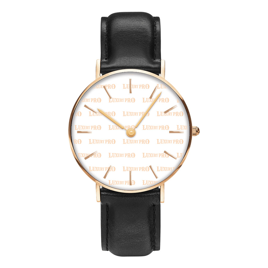Black Stitched Leather Watch-Gold