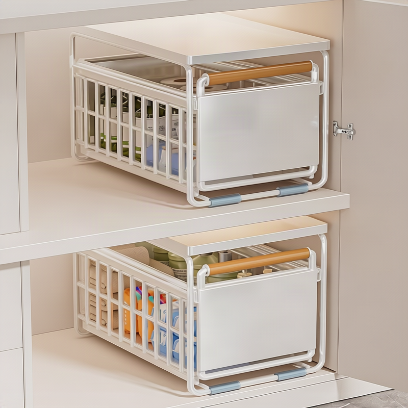 Pull-out under-sink shelf for the bathroom