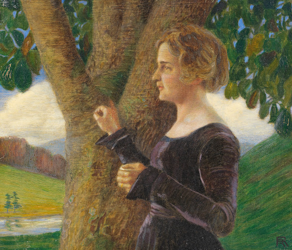 Junge Frau In Violettem Samtkleid Ca 1910 20
