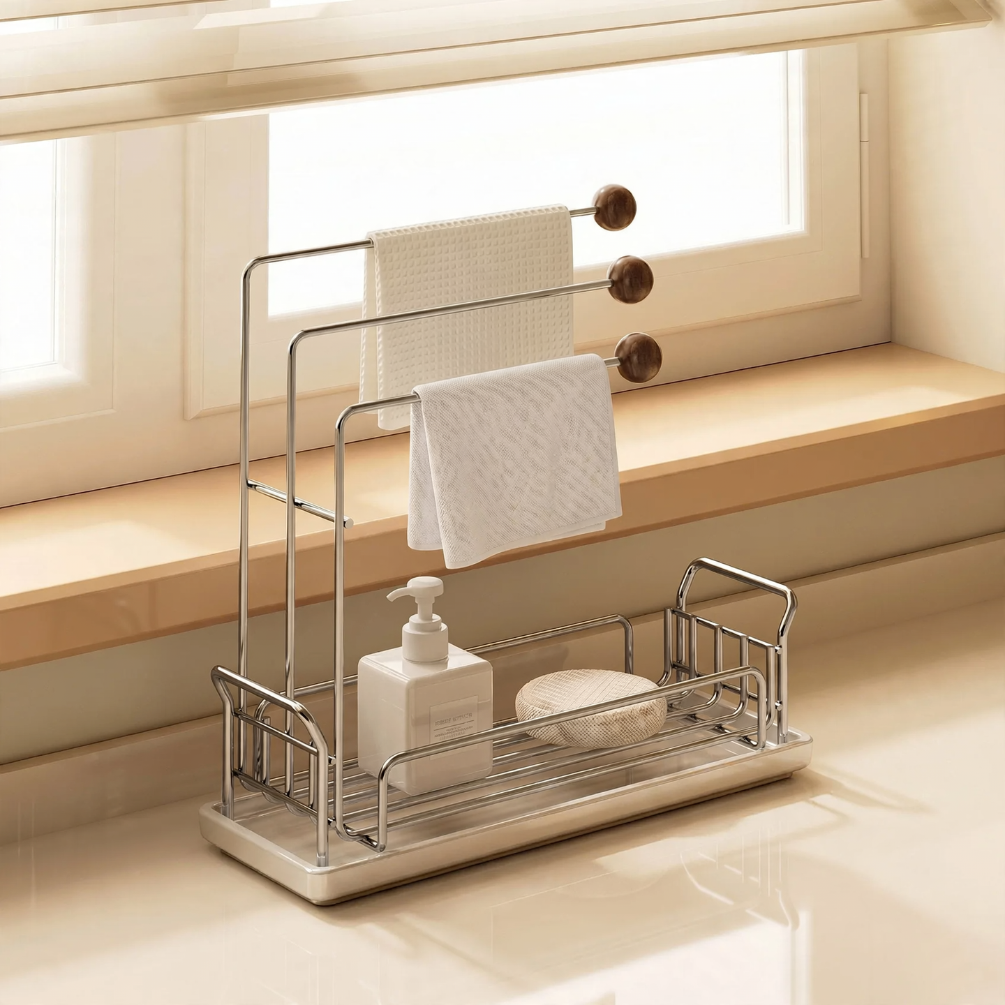 Draining rack for kitchen towels and sponges