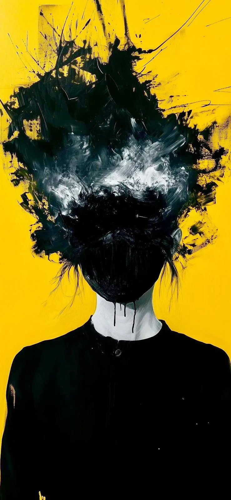 Abstract Yellow And Black Portrait - Surreal Portrait Art iPhone Wallpaper (998x2160)