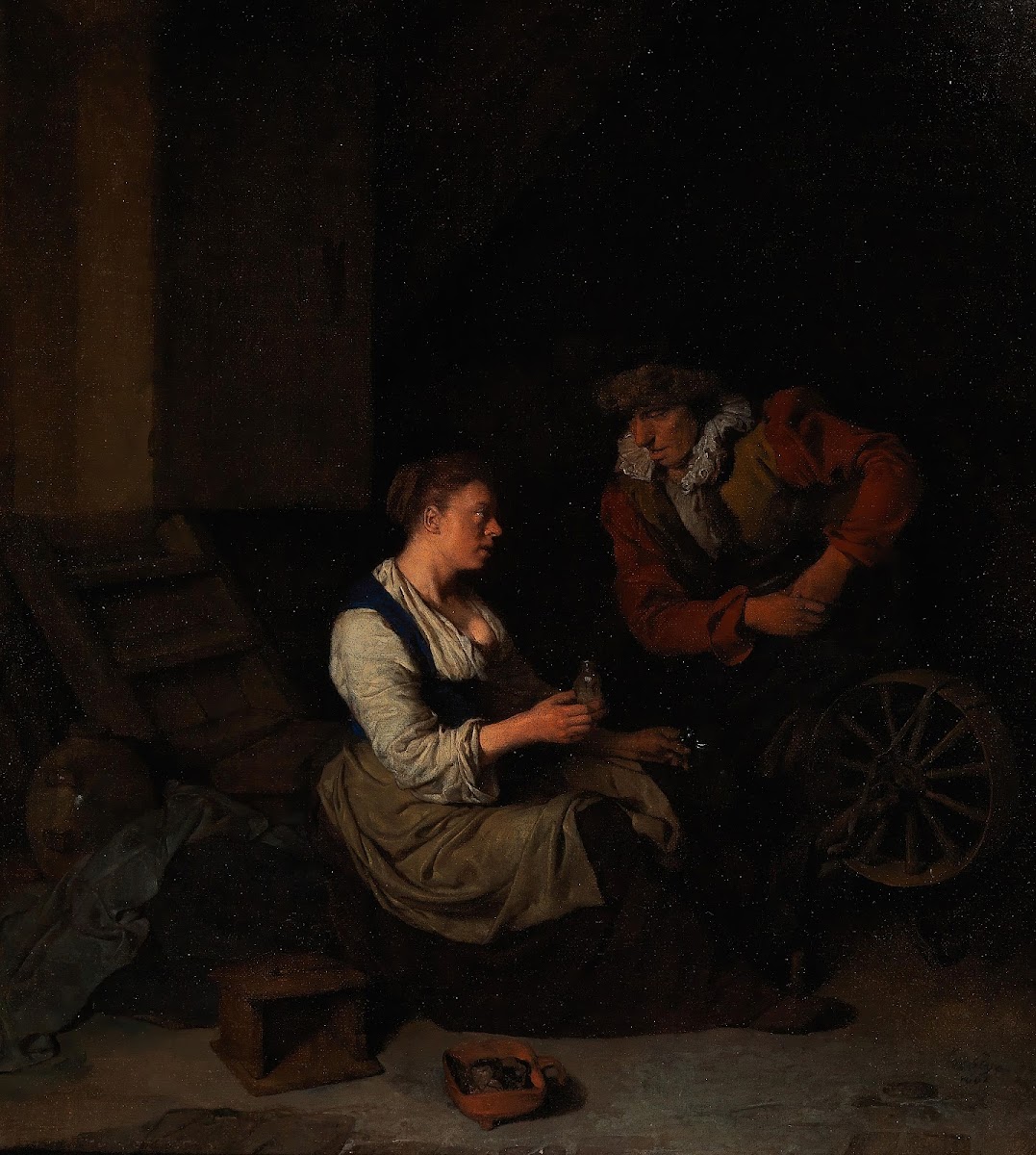 A Suitor With A Woman At A Spinning Wheel 1662