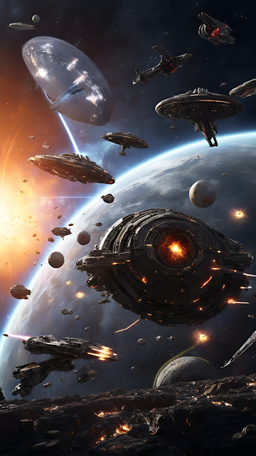 Epic Galactic Space Battle Armada Above Alien Planet - Free mobile Wallpaper