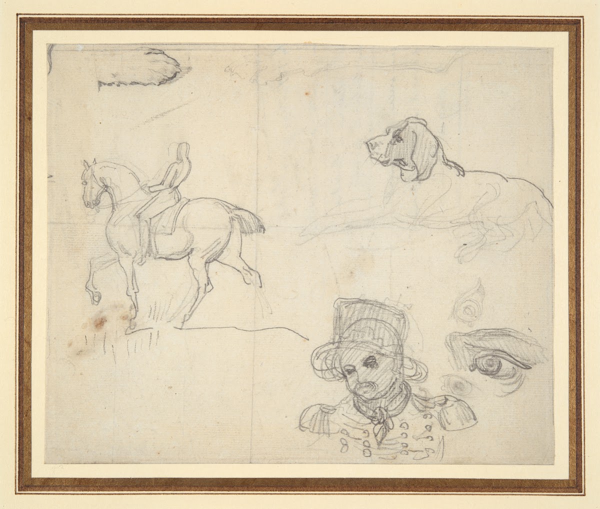 Page of Sketches equestrian dog soldiershead 1814