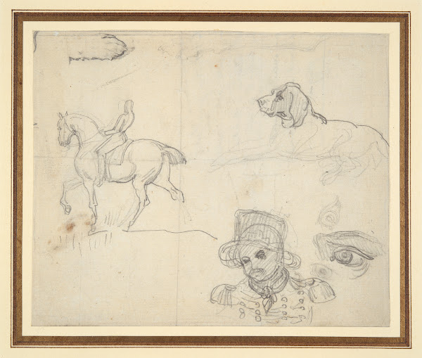 Page of Sketches equestrian dog soldiershead 1814