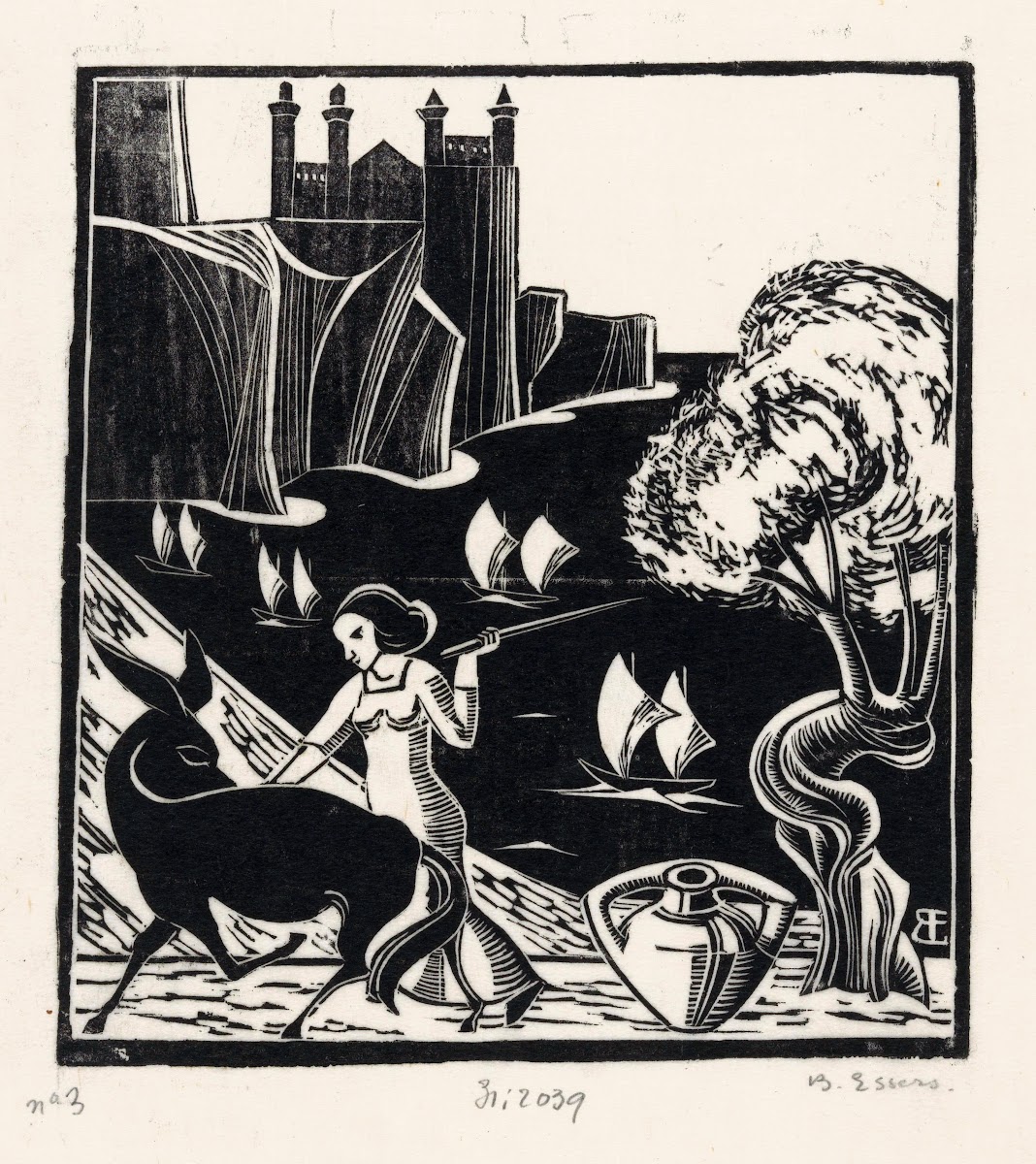 Vrouw die een ezel drijft 1921
