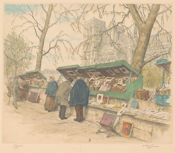 Boekenkramen op de Quai de Montebello de Notre Dame in de achtergrond 1892