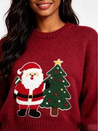 Christmas Knitted Sweater with Jacquard Pattern