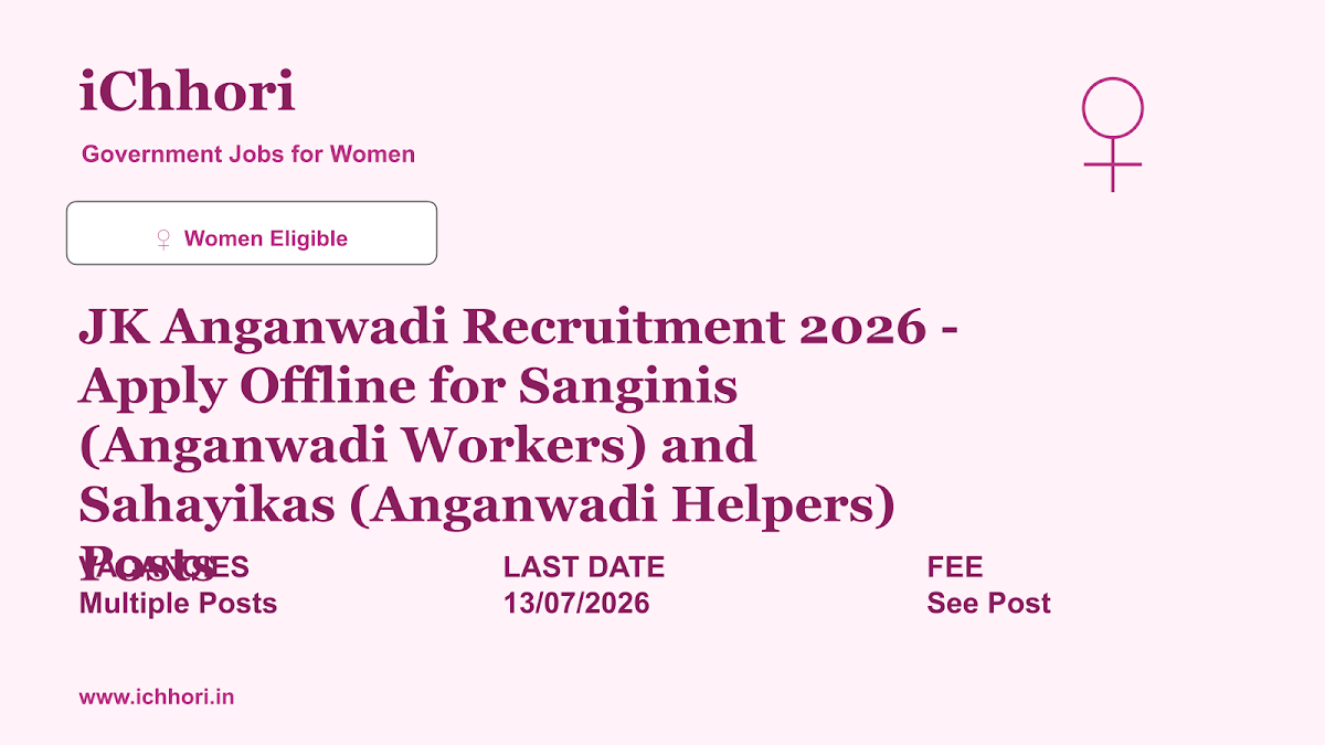JK Anganwadi Recruitment 2026 - Apply Offline for Sanginis (Anganwadi Workers) and Sahayikas (Anganwadi Helpers) Posts - iChhori
