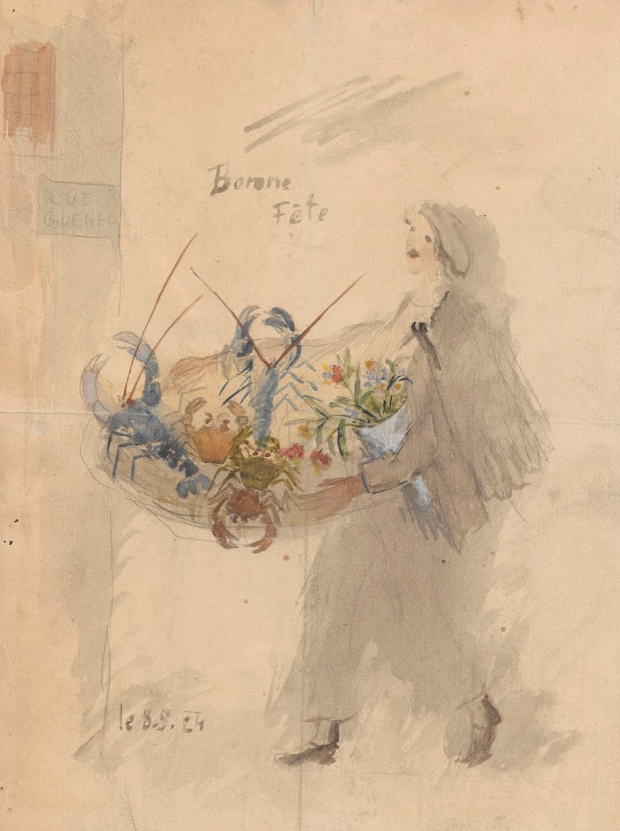 Name day card for Maria Mickiewiczówna with a drawing showing a self portrait of