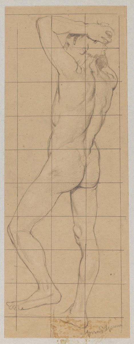 Male Nude Standing with Back Turned and Hands Clasped on His Head 1880   1900