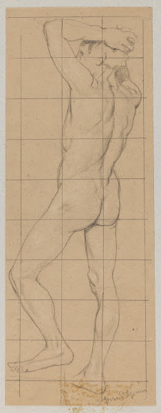 Male Nude Standing with Back Turned and Hands Clasped on His Head 1880   1900