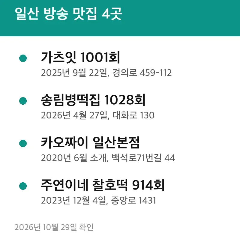 일산 방송 맛집 4곳