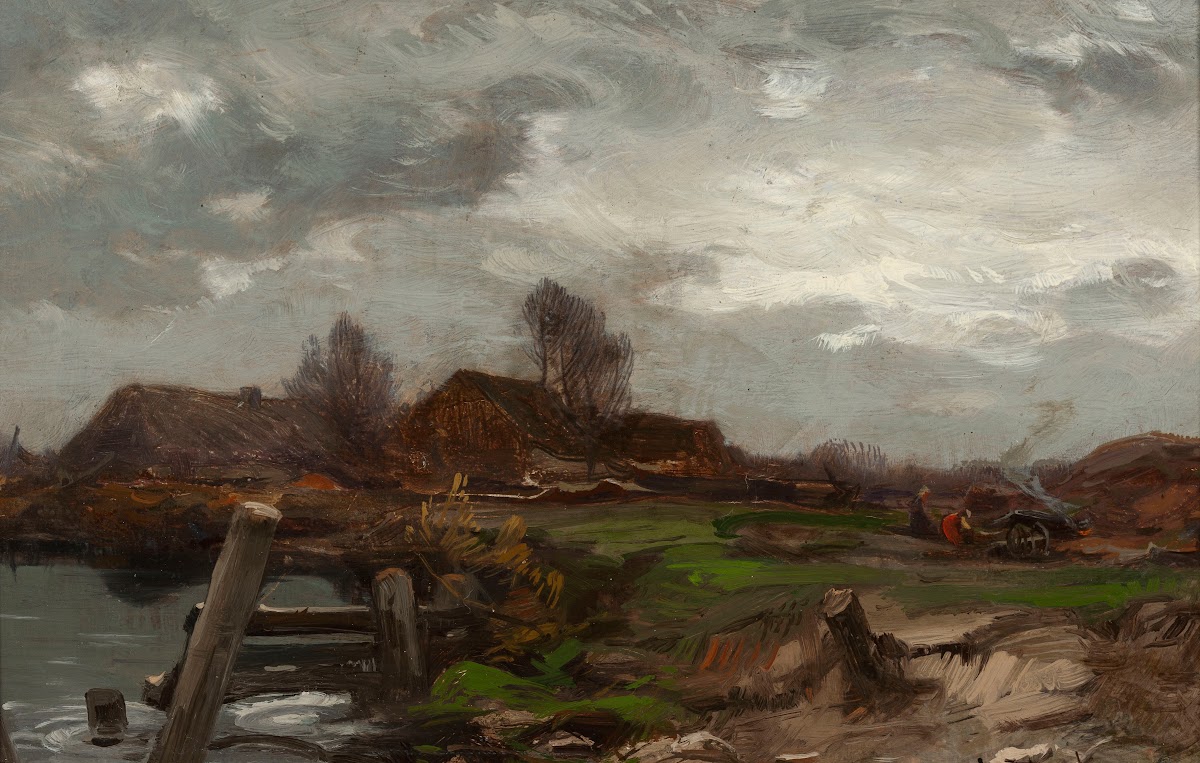 Landscape  Cottages at waterside between 1890 and 1900