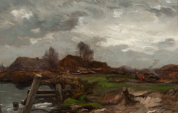 Landscape  Cottages at waterside between 1890 and 1900