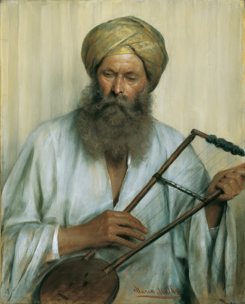 Orientale mit weißem Kaftan und gelbem Turban 1884